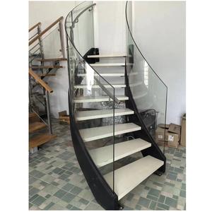 درج منزلي منحني حلزوني مزخرف حديث من الفولاذ الداخلي مخصص مع درابزين زجاجي مصنع شنتشن - Product Image 4