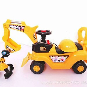 Children's Excavator Scooter Yellow Non Electric Ride On Toy 95-118Cm With Music Four Wheel Twist Car - Product Image 4
