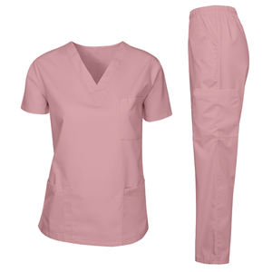 Ensemble de blouses médicales marron, haut à col en V à manches courtes avec plusieurs poches, pantalon à taille élastique, léger et respirant pour le travail quotidien - Product Image 4