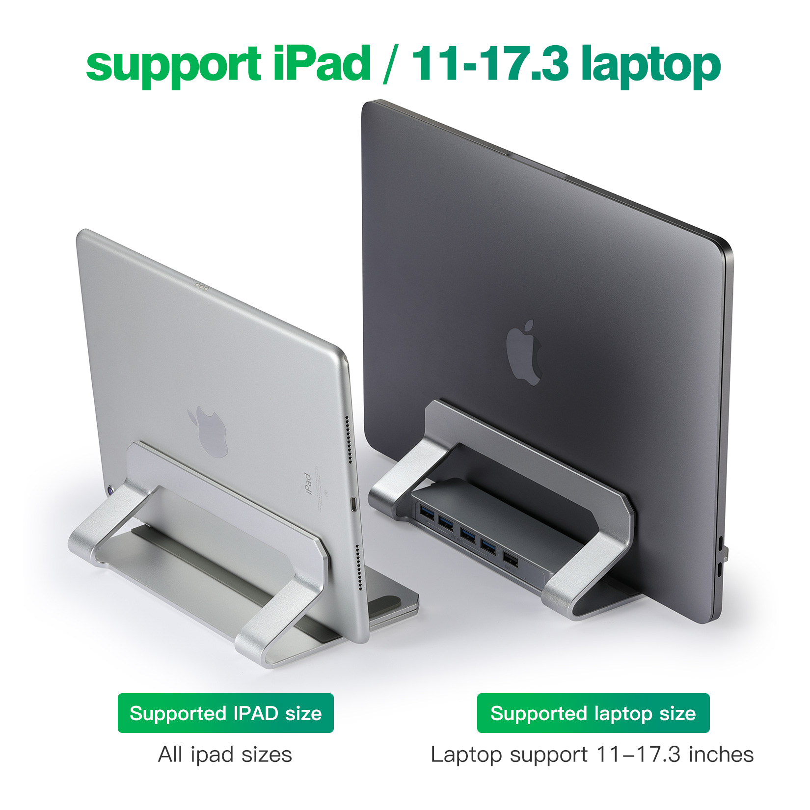 Aluminum Width Adjustable Vertical Desktop Holder Dock Save Space for Desk Organizers and Storage Laptop Stand With 3.0 Hub