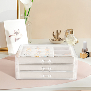 3 <b>Drawer</b> Acrylic Jewelry Organizer <b>Box</b> with Velvet Lining Clear Transparent <b>Storage</b> Case for Rings Earrings Necklaces Bracelets - Product Image 2