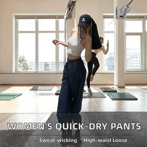 Pantalon ample taille haute élastique pour femme, couleur unie, respirant, en Spandex/Nylon, décontracté, printemps, extensible dans quatre directions 2 1 - Product Image 2