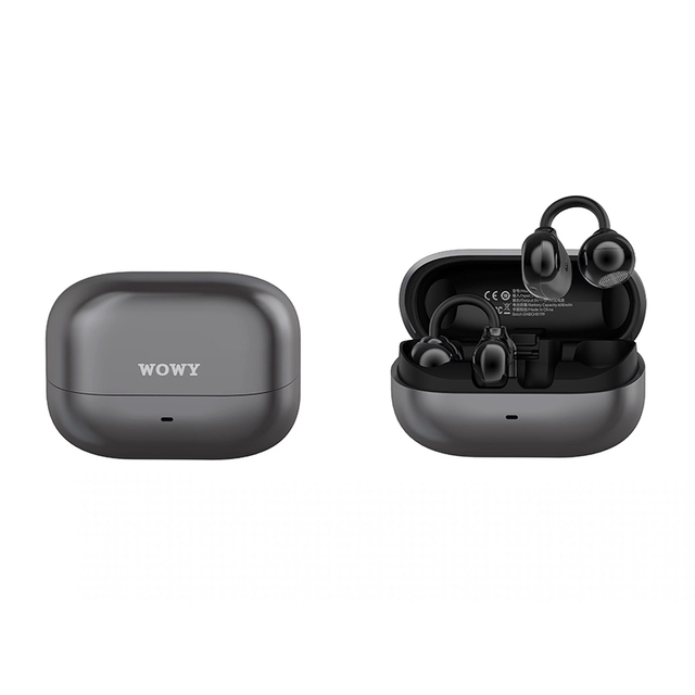 WOWY AI Smart Ear Clip Headphones for V5.4 Wireless Open Ear Earbuds IPX5 Waterproof LED Indicator Hi-Fi Sound