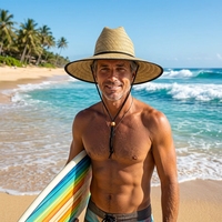 Chapeau de soleil en paille unisexe pour femme, style sauveteur, imprimé, pour l'été, la plage et l'extérieur, vente en gros, pas cher, style américain