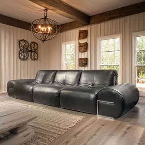 Retour aux anciens Canapé de salon Minimalisme moderne Canapé droit à haute quality3-seater en cuir à peau entière - Product Image 4