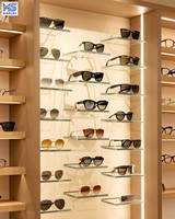 Étagères personnalisées Meishi en bois clair pour lunettes, meuble optique avec éclairage LED, solution tout-en-un pour magasin d'optique