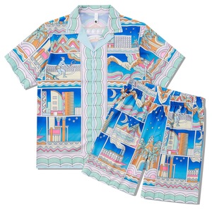 Set Camicia Floreale Serie Casa Stile Europeo-Americano, Retro Lusso Leggero con Colletto Cubano, Maniche Corte e Pantaloncini per Uomo - Product Image 6
