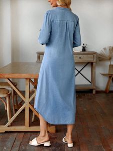Vestido Camisero Largo Elegante de Mezclilla Estilo Vintage Casual para Mujer con Abertura y Botonadura Simple para Primavera Talla XL Moda de Dama al por Mayor - Product Image 3