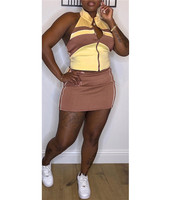 Ensemble deux pièces pour femmes, tenues sexy, hauts sans manches à fermeture éclair et mini-jupes