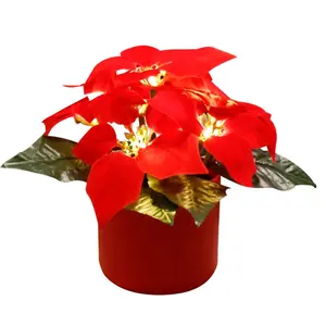 LED สีแดงประดิษฐ์ Poinsettia ดอกไม้ที่กําหนดเองแสงต้นคริสต์มาสเครื่องประดับสําหรับในร่มกลางแจ้งระเบียงคริสต์มาส led ตกแต่ง