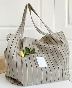 Sacs à Provisions en Toile Personnalisés Sacs en Lin à Rayures avec Poche Vente en Gros - Product Image 6