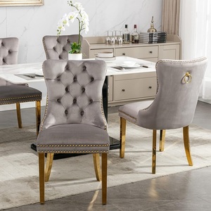 Sedie da pranzo imbottite in velluto grigio scuro con gambe in metallo dorato per cucina ristorante sala da pranzo - Product Image 4