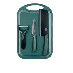 Juego de cuchillos de acero inoxidable de 5 piezas con pelador, cuchillo de carnicero y tabla de cortar para uso en la cocina - Product Image 1
