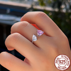 Anello Regolabile con Cuore Rosa e Goccia Bianca <span class=keywords><strong>in</strong></span> Zirconia Cubica per Donne, Speciale per Uso Quotidiano e Appuntamenti, <span class=keywords><strong>in</strong></span> Vero <span class=keywords><strong>Argento</strong></span> Sterling 925 - Product Image 2