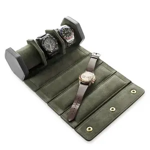 Handgemaakte Oem/Odm Pu Lederen 3 Slots Rolling Horloge Dozen Draagbare Horloge Case Voor Rvs Horloges