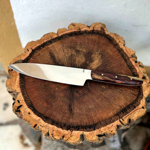 Cuchillo de cocina de acero de Damasco con mango de madera, hoja dentada, punta caída personalizable ODM, grosor de 0.6 mm, grado DIY, individual - Product Image 1