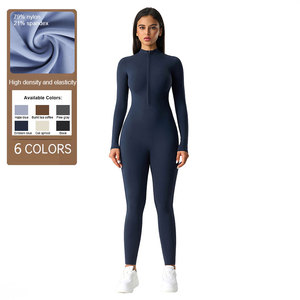 Nouvelle fermeture éclair manches longues Leggings Fitness Yoga vêtements ensemble haute résistance vêtements d'entraînement femmes Gym une pièce Yoga sport <span class=keywords><strong>combinaison</strong></span> - Product Image 1