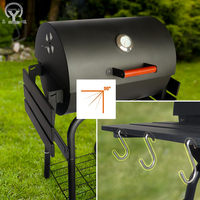 Barbecue fumoir à charbon de bois extérieur de luxe moderne, robuste, avec double plaque latérale, sur chariot, en acier émaillé porcelaine