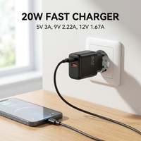 Cargador USB Cantell de Doble Puerto y 20W OEM con Enchufe EU/US (sin Cable) para Teléfono Móvil