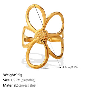 Vintage Floral Titanium Steel Open <b>Ring</b> For Women Luxury Inlaid Diamond <b>Adjustable</b> Finger Band Elegant French Style Jewelry - Product Image 6