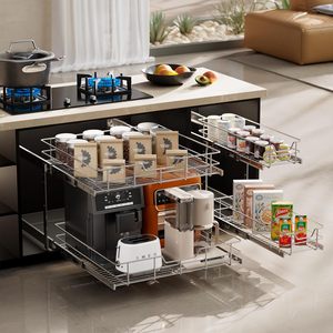 Étagère de rangement coulissante à 2 niveaux, grande capacité, avec panneaux chromés, peut servir de meuble de rangement pour salle de bain - Product Image 6