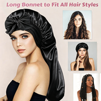 Bonnet en satin pour usage quotidien, bonnet de nuit long pour tresses et locks, grand bonnet soyeux avec lien pour femmes, pour cheveux bouclés pendant le sommeil