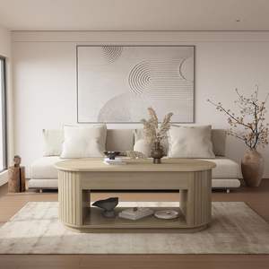 <span class=keywords><strong>Table</strong></span> <span class=keywords><strong>basse</strong></span> ovale avec plateau relevable, rangement dissimulé et panneaux latéraux cannelés - Product Image 5