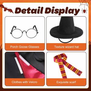 4 Pcs Outfits, Lawn Porch Wizard Costume, Garden Goose Witch Clothes <b>Scarf</b> Glasses for 23" Statue - Product Image 3
