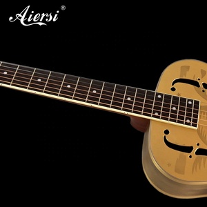Guitare résonnante Aiersi Style O avec corps en laiton motif Arbre Hawaïen doré, en cuivre vintage, à cône unique, avec chevalet biscuit, personnalisée - Product Image 5