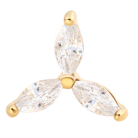 Set Prong tanpa benang emas padat 14kt bentuk bunga logam abadi 5A bening CZ anting-anting atas perhiasan tindik hidung