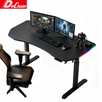 Bureau de jeu en fibre de carbone à hauteur réglable avec moteur unique, courbe ergonomique, directement de l'usine