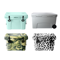 Glacière à Roulettes en Plastique 60 qt pour Randonnée, Ensemble Glacière et Boîte Isotherme