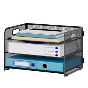 3 Tier Paper Organizer with Handle Metal Desk Organizer Mesh Paper Letter <b>Tray</b> Desktop <b>File</b> Folder Document Sorter - Product Image 1