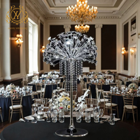 Ornement en cristal d'épine de mer dorée, rideau de perles lumineuses à télécommande alimenté par USB, support de fleurs en métal, centre de table de mariage