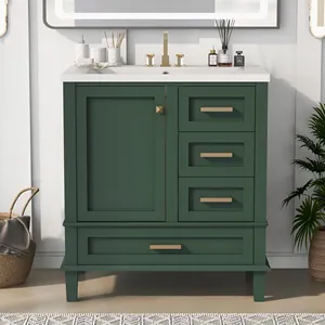30 Inch Can Be Customized Modern Dark Green Wooden Bathroom Cabinet For Hotel Designing