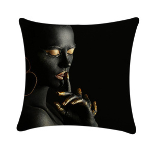 <span class=keywords><strong>Noir</strong></span> <span class=keywords><strong>or</strong></span> moderne lèvre doigts visage femmes africaines carré 18x18 pouces taie d'oreiller couverture - Product Image 4