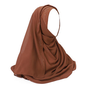 Nueva perla indonesia de Malasia Medina gasa Hijab caliente diamante bufanda señoras pañuelo bordado gasa Hijab - Product Image 3