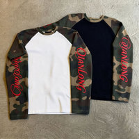 T-shirt décontracté personnalisé pour homme, camouflage, manches raglan, gaufré épais 300g, thermique, manches longues, écologique, respirant
