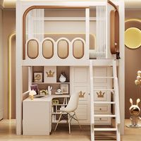 Lit en bois pour enfants et adultes avec toboggan, design château européen, pas cher, pour garçons