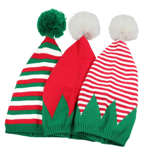 Chapeau de Noël Tricoté Adulte Hiver Chaud Nouvel An Rayures <span class=keywords><strong>Pompon</strong></span> Caps Rouge <span class=keywords><strong>Blanc</strong></span> Vert <span class=keywords><strong>Bonnet</strong></span> Crochet Chapeau pour Hommes Femmes Enfants - Product Image 2