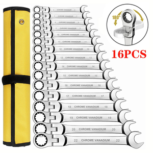 Ratcheting Combination Wrench Set 6-22mm Metric Flex Head Ratcheting Wrench Chrome Vanadium Steel Spanner with Bag - Product Image 1