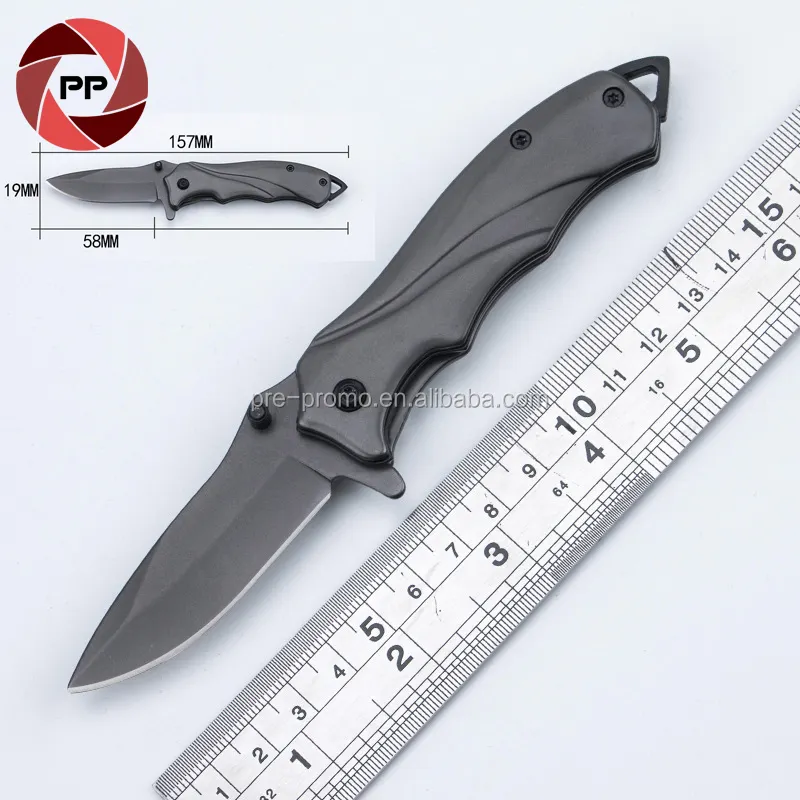 Stainless steel titanium gray plate folding travel knife outdoor with backside clip