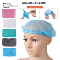 100 Buah Topi Strip Bouffant Sekali Pakai Penutup Rambut Salon Ekstensi Bulu Mata Topi Jaring Tahan Debu Elastis untuk Studio Kecantikan Spa Lash