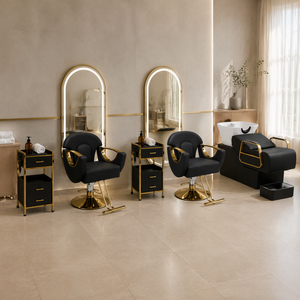 Hot Selling Modern Metal Salon Furniture Set with Mirror Barber <b>Chair</b> Portable Trolley Shampoo Bed and Durable Design - Product Image 1