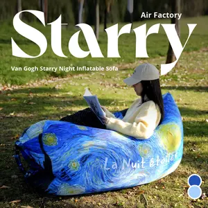 أريكة قابلة للنفخ رائجة البيع بتصميم قوس قزح، مصنوعة من قماش أكسفورد 210D، مناسبة للتخييم في الهواء الطلق ومهرجانات الموسيقى، تصميم فان جوخ محمول وفني - Product Image 2