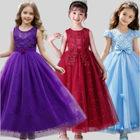 Robe de soirée princesse sans manches pour filles, robe longue en dentelle et mousseline, décoration nœud sans manches, robe de soirée formelle pour enfants