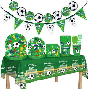 Nouvel ensemble de vaisselle jetable pour <span class=keywords><strong>anniversaire</strong></span> sur le thème du football, assiettes et gobelets en papier pour enfants, garçons, fête, décoration - Product Image 1