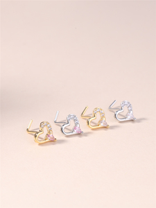 Brillant CZ Rose Coeur Conception L En Forme De Nez Goujons Anneaux pour Femmes Fille Or Mignon Nez Pin Nez Piercing Bijoux En Gros 20G - Product Image 5