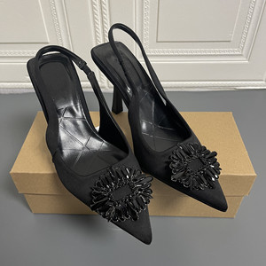 Productos dropshipping 2024 zapatos de mujer Sandalias de tacón alto con diamantes de imitación de tacón fino negro sandalias de mujer - Product Image 2