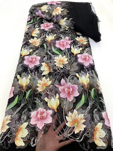 NI.AI Hermosas flores bordadas Perlas Malla Encaje Encantador vestido Tela Lentejuelas y cuentas Encaje para boda - Product Image 4